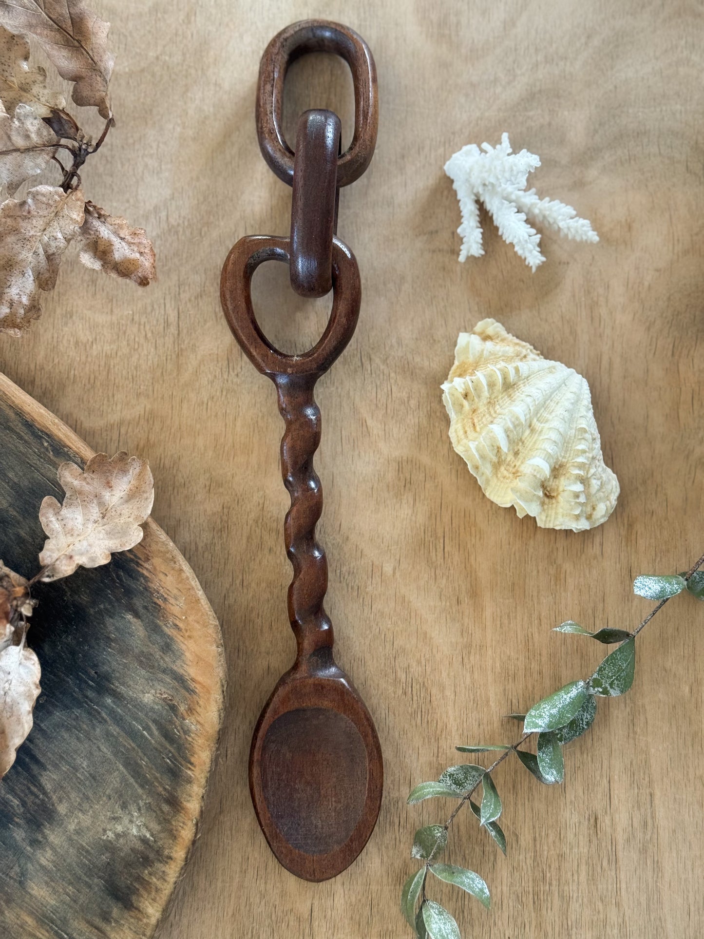 Twisted Stem Hand-Carved Vintage Welsh Love Spoon