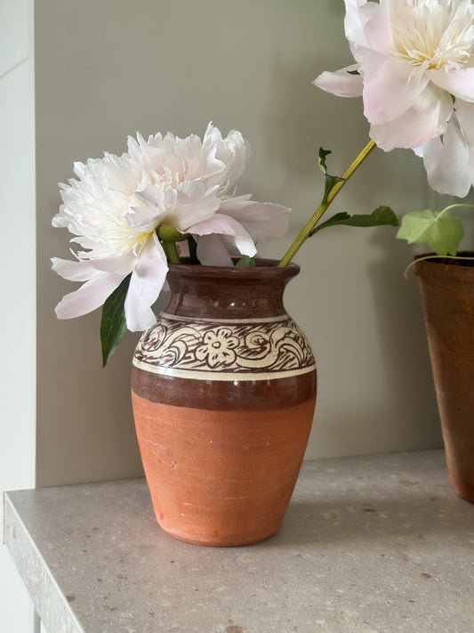 Vintage Terracotta Slipware Vase by Rookes Pottery, Ipstones | 
Staffordshire Studio Pottery