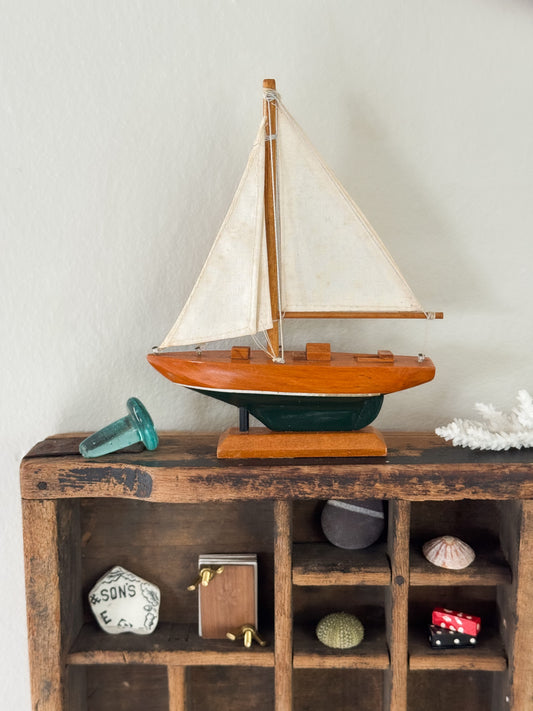 Vintage Midcentury Wooden Model Sailing Boat