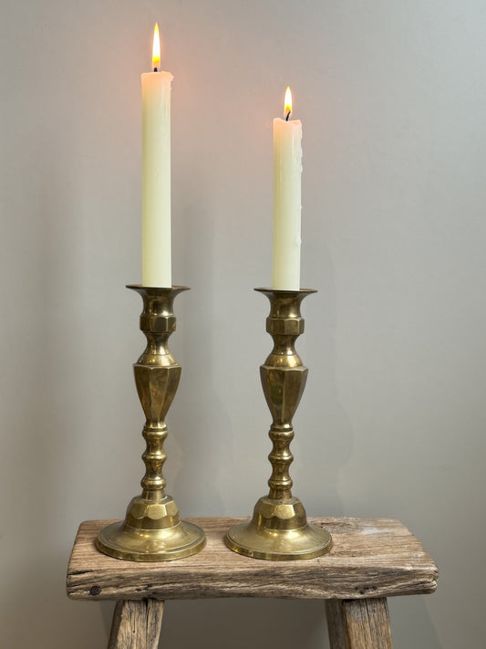 Vintage Tall Solid Brass Candlestick Pair