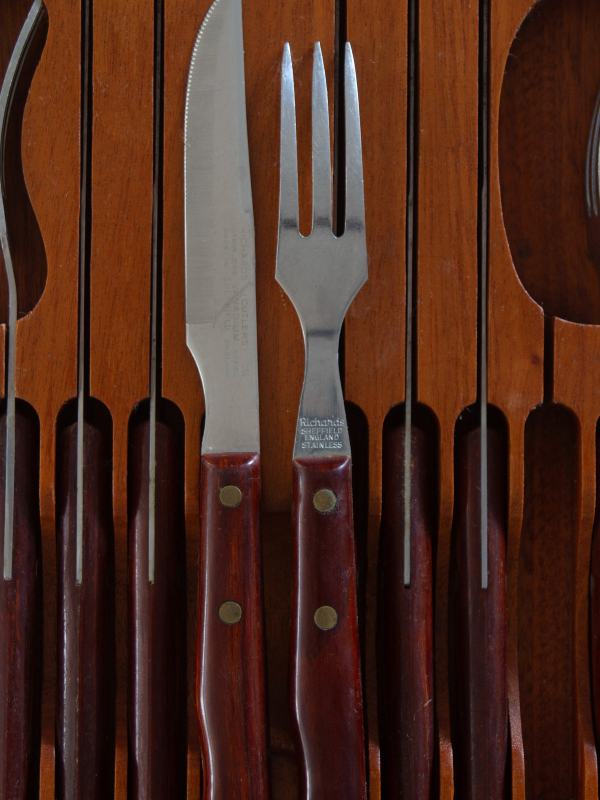 Vintage Midcentury Richards Sheffield Rosewood Steak Cutlery Set • Service for Six in Teak Box