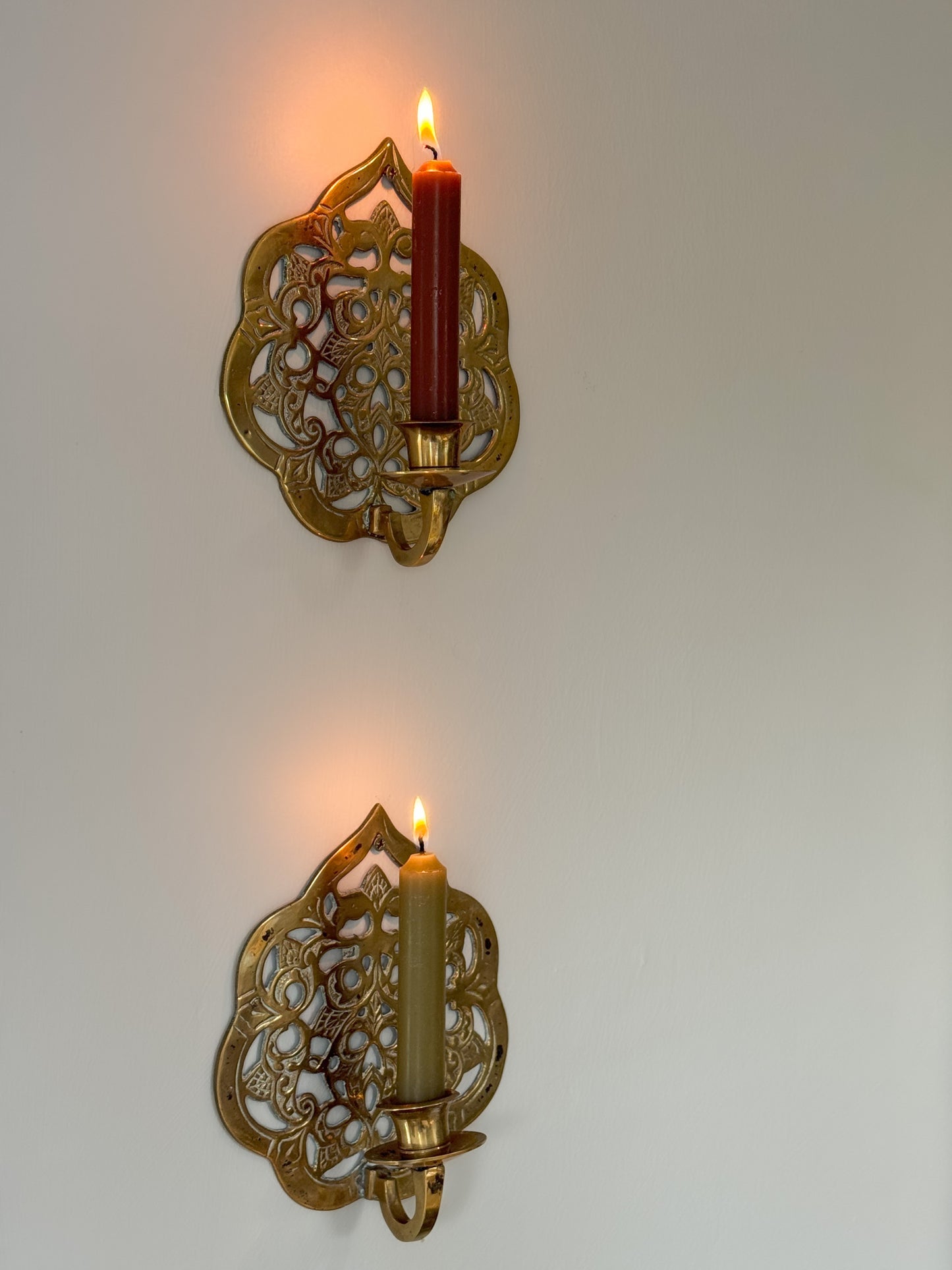 Vintage Solid Brass Sconce Pair