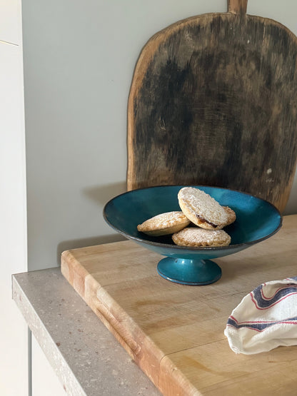 Vintage Studio Pottery Blue Pedestal Bowl