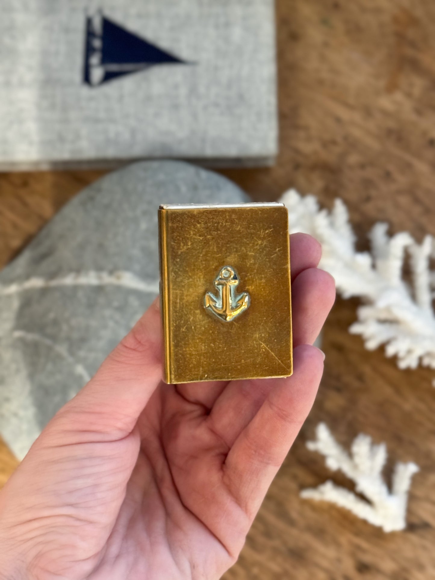 Vintage Solid Brass Anchor Matchbox Cover