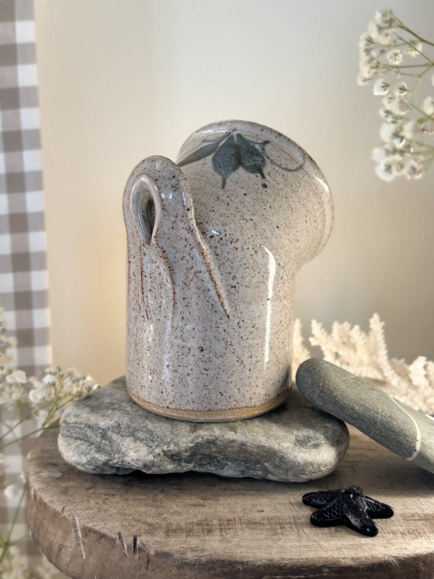 Vintage Speckled Studio Pottery Salt Pig with Hanging Loop