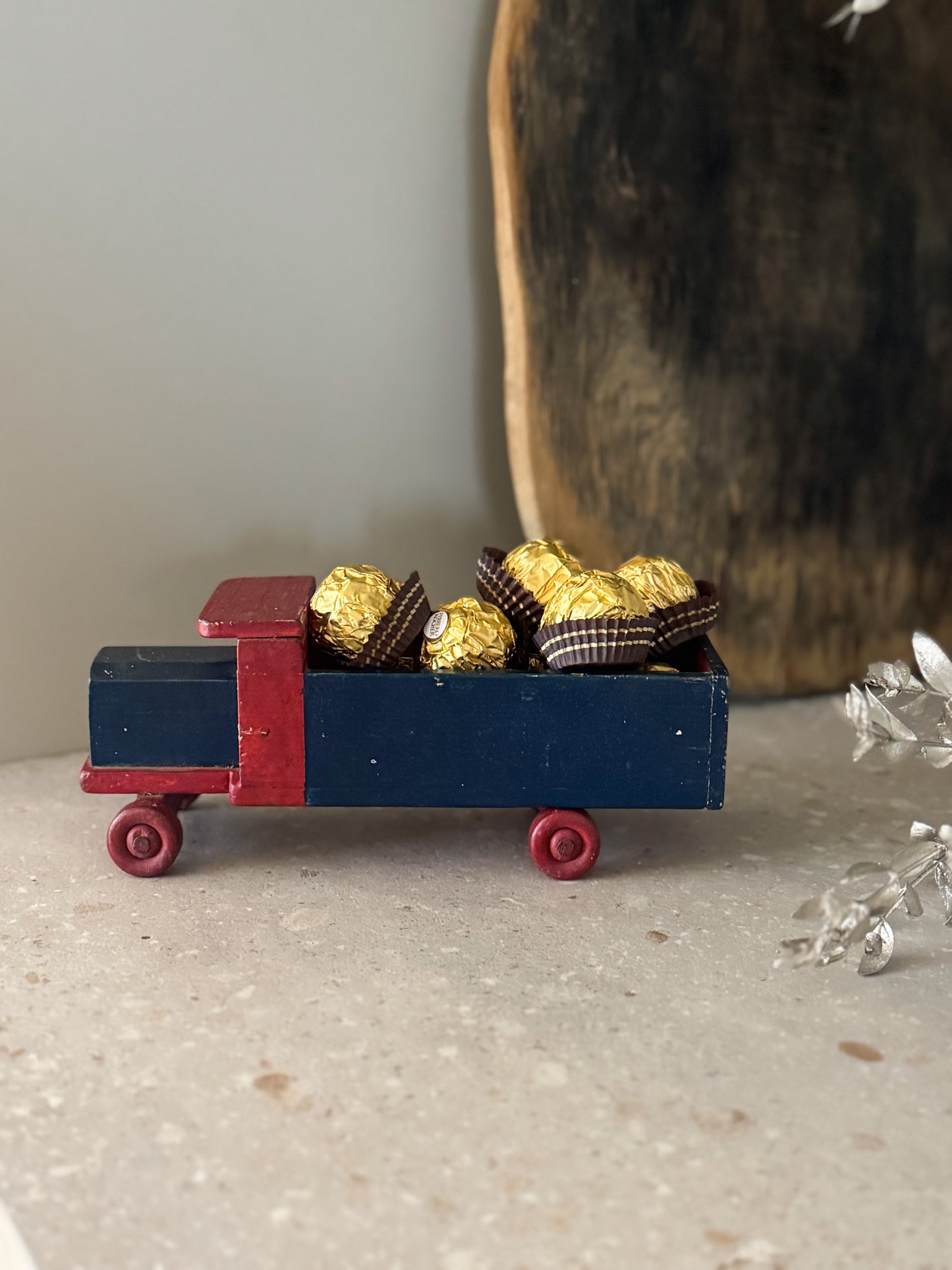 Vintage 1950s Handmade & Hand-Painted Wooden Toy Truck