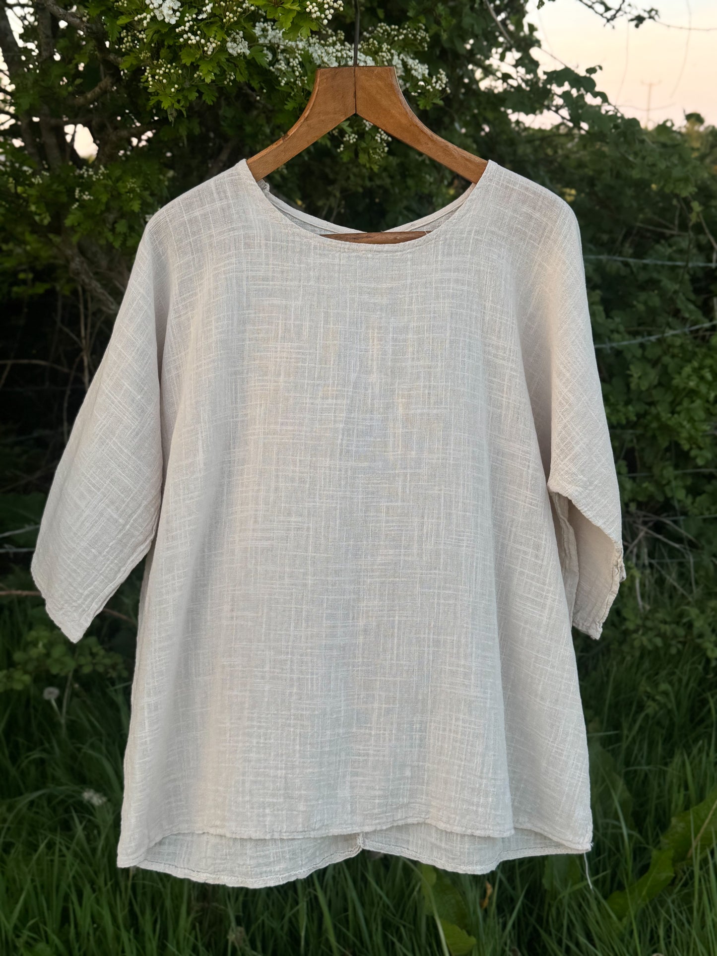 Vintage Textured Italian Cotton Tunic Top, Made in Italy, Size L