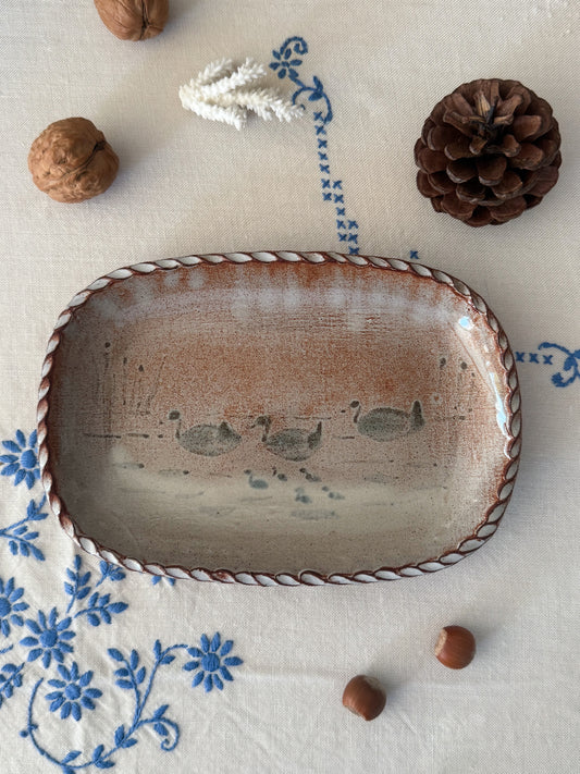 Vintage Studio Pottery Painterly Ducks Dish