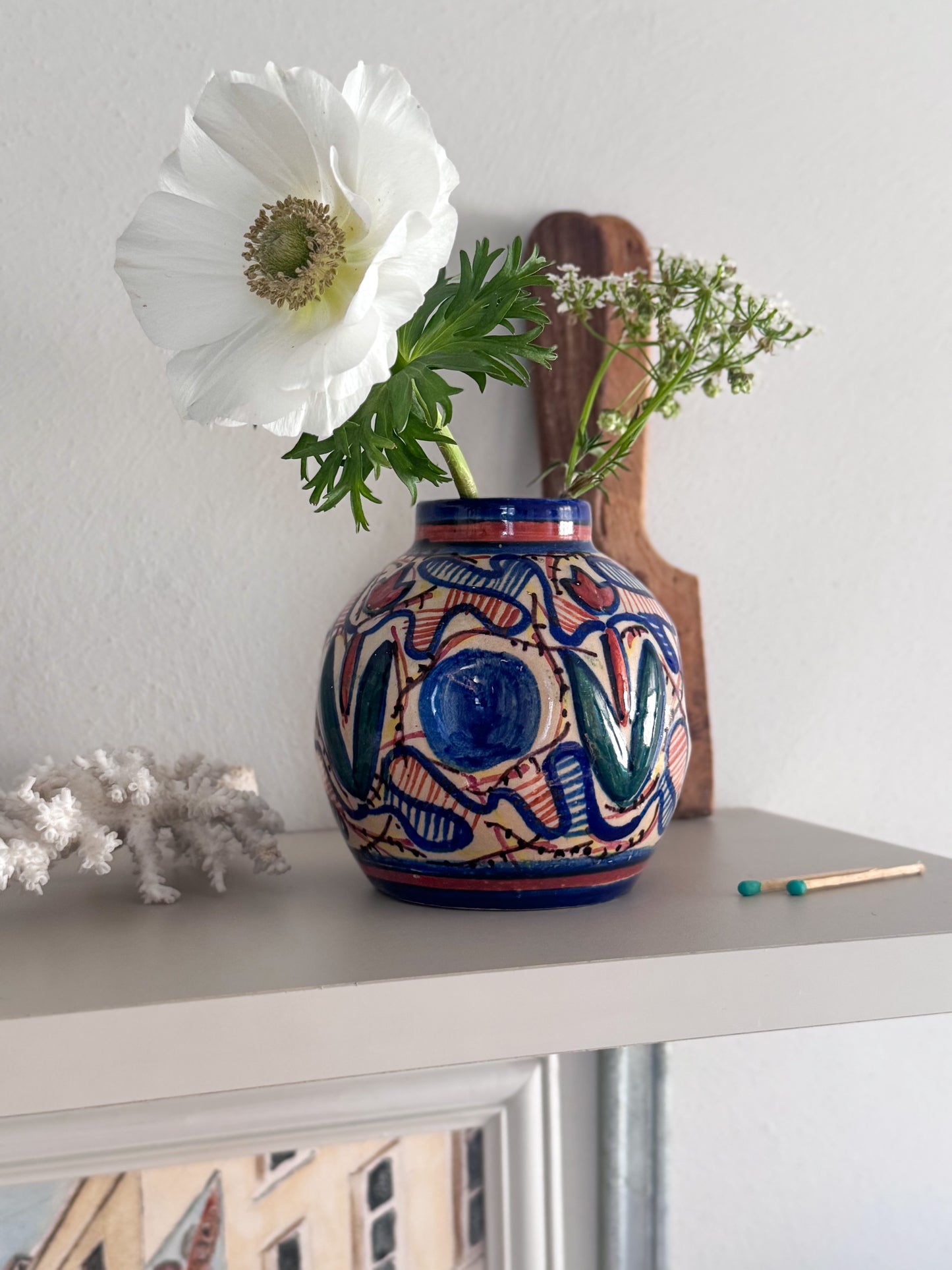 Vintage Hand-Painted Mediterranean Studio Pottery Pinched Bud Vase