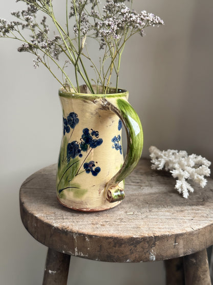Vintage Handmade Studio Pottery Slipware Bluebells Jug