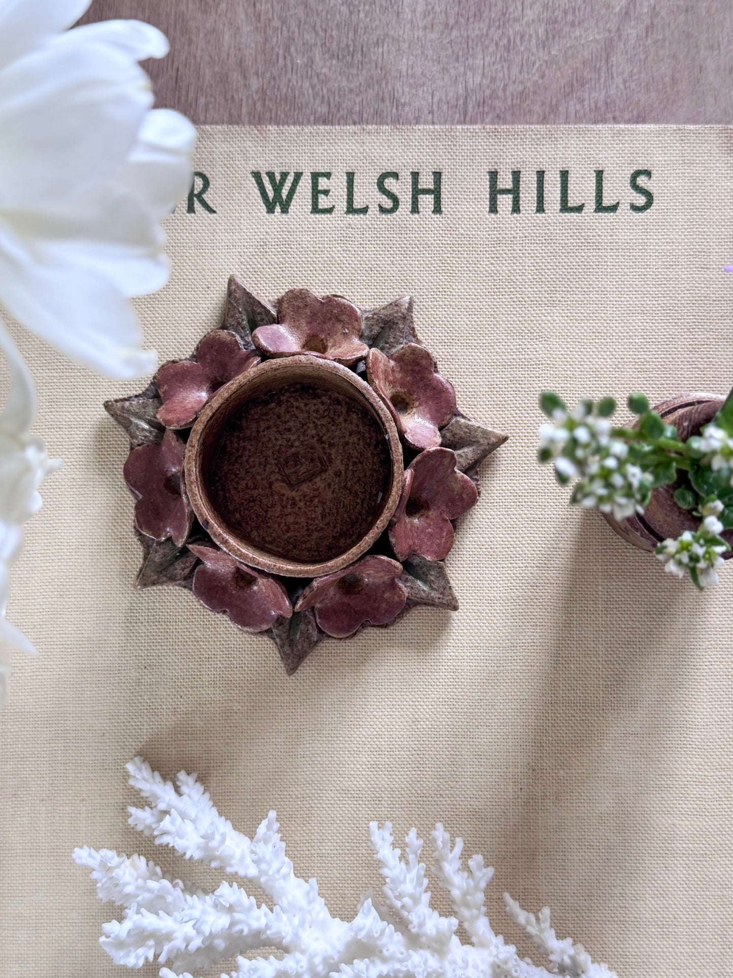 Vintage Studio Pottery Pink Floral Candle Holder by Mick & Kate Glover, Cuckoo’s Nest Pottery