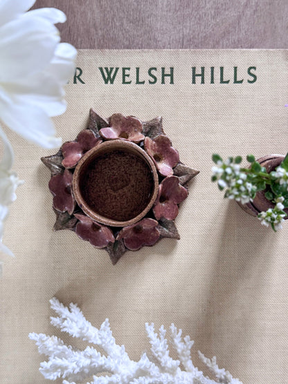 Vintage Studio Pottery Pink Floral Candle Holder by Mick & Kate Glover, Cuckoo’s Nest Pottery