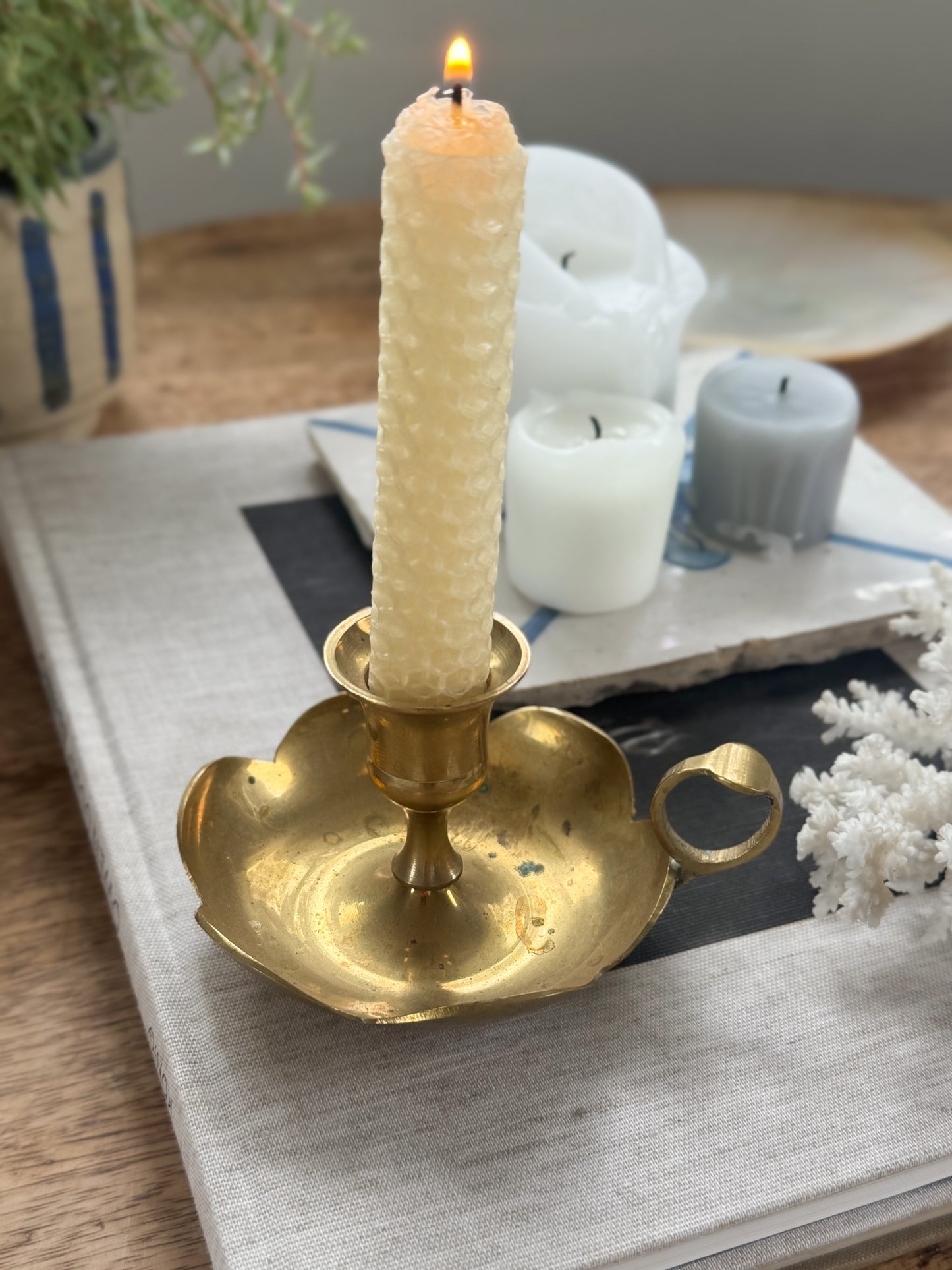 Vintage Solid Brass Scalloped Chamberstick