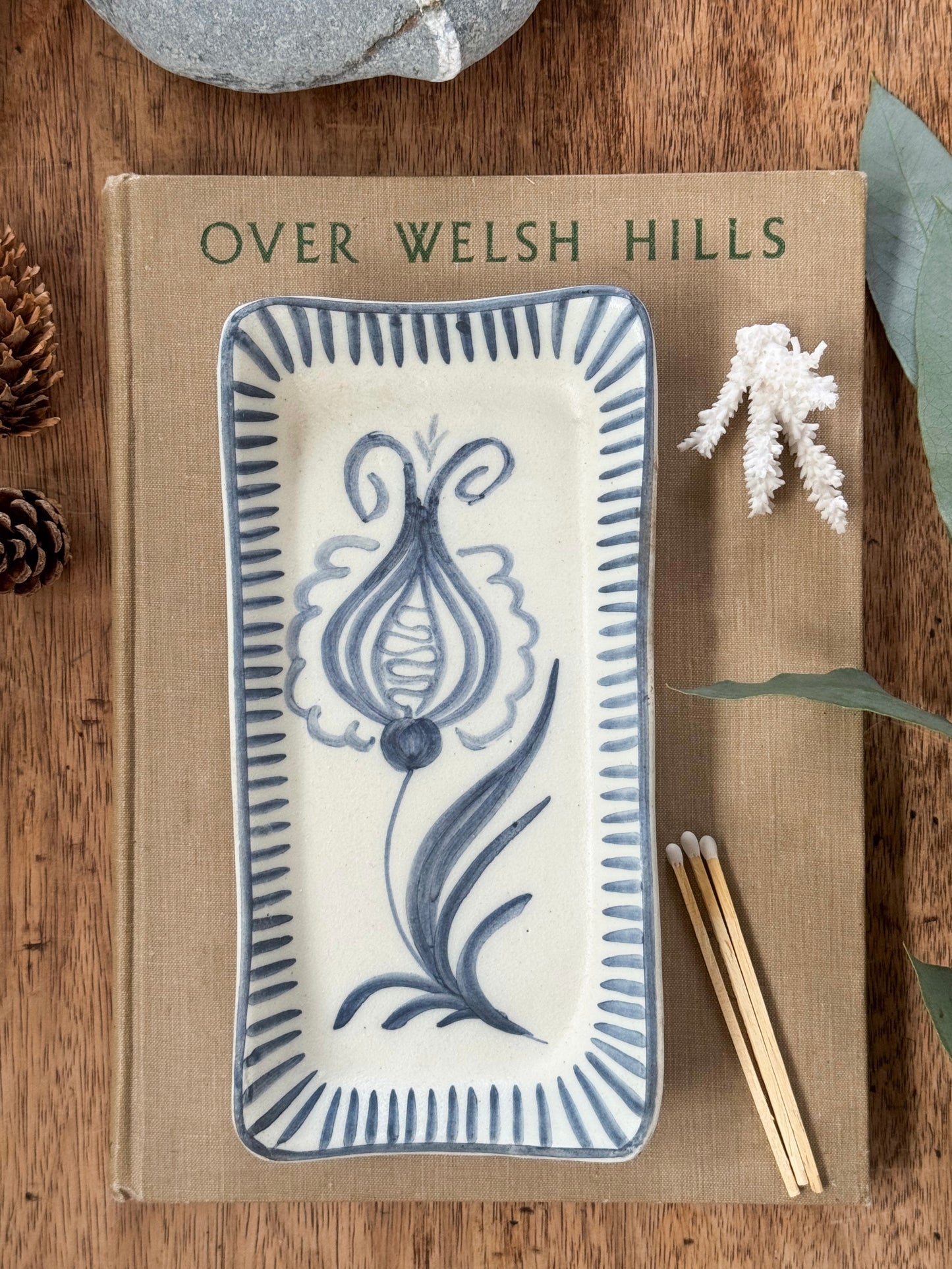 Vintage Handpainted Mediterranean Studio Pottery Floral Tray