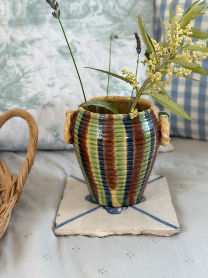 Antique French Drip Glaze Pot with Roped Handles
