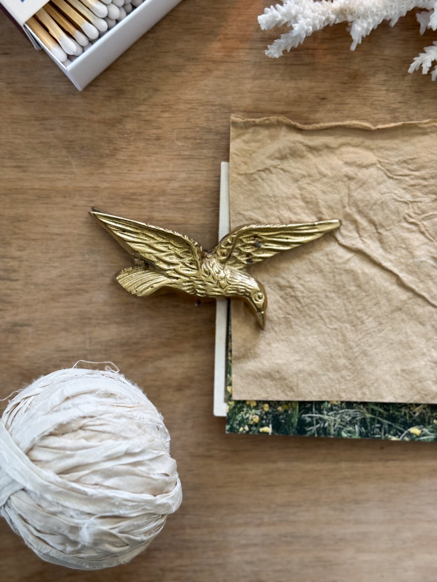 Vintage Midcentury Solid Brass Swallow Letter Clip