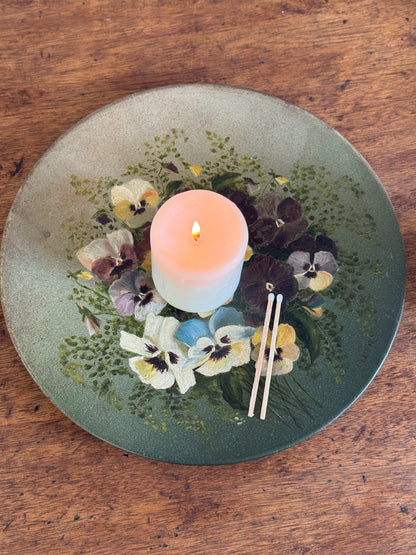 Hand-Painted Folk Art Metal Pansy Plate