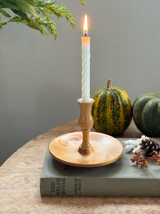 Vintage Hand-Turned Pine Candle Holder