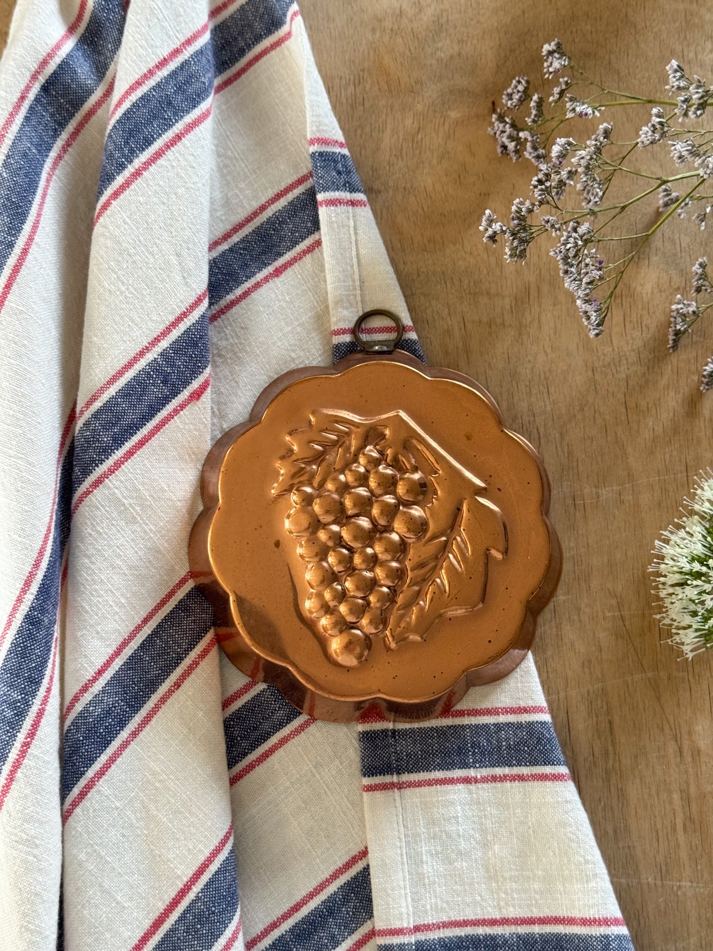 Vintage Midcentury Copper Jelly Mould - Grapes Design