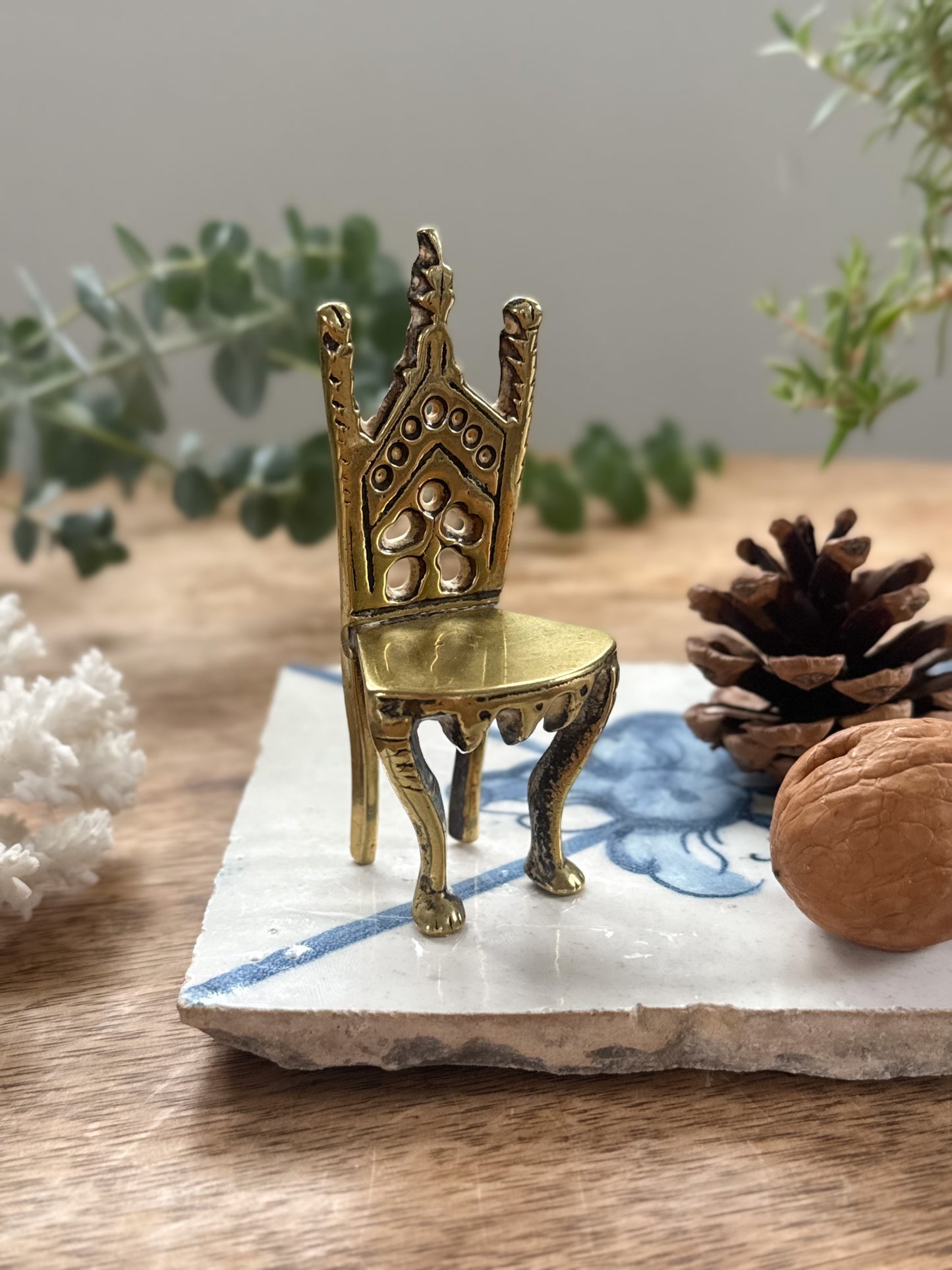 Vintage Solid Brass Miniature Chair / Throne