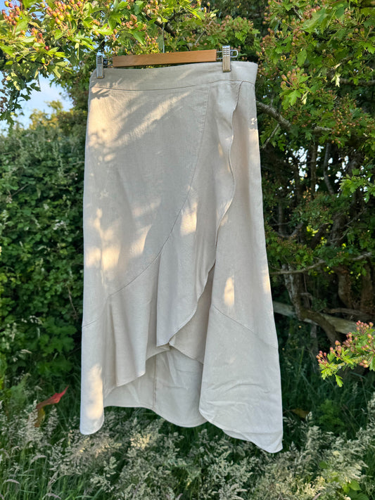Vintage Westport Natural Linen-Blend Ruffle Skirt – Size L