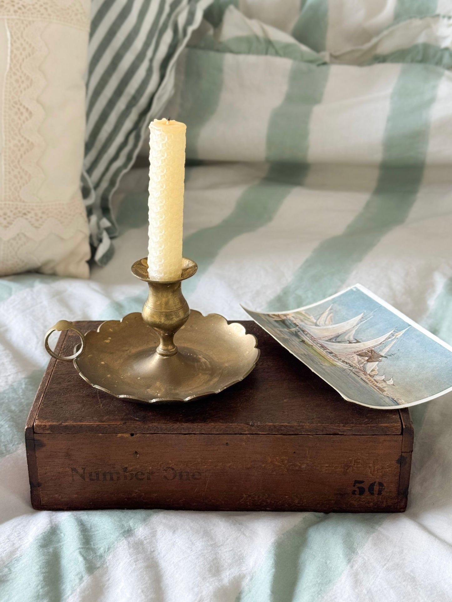 Vintage Large Solid Brass Scalloped Chamberstick