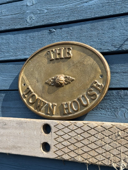 Vintage 1930s Solid Bronze House Sign – “The Town House”