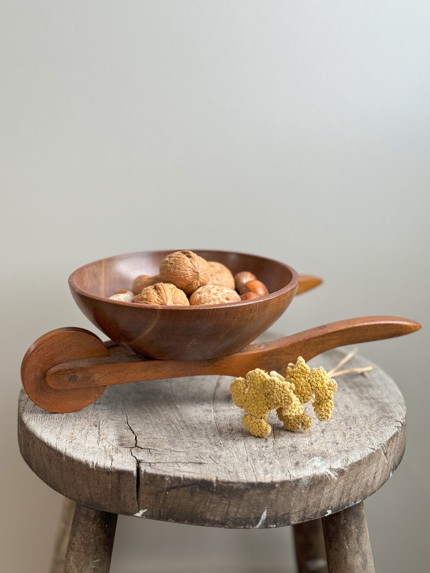 Vintage Midcentury Teak Wheel Barrow Bowl