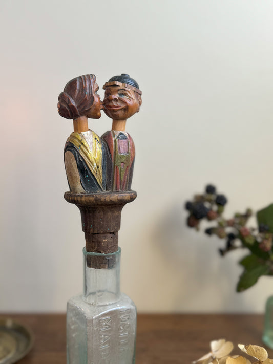 Hand-Carved ‘Kissing Couple’ Bottle Stopper