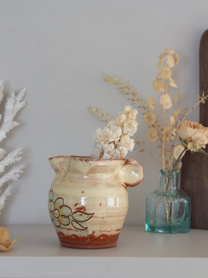 Vintage Studio Pottery Slipware Floral Creamer