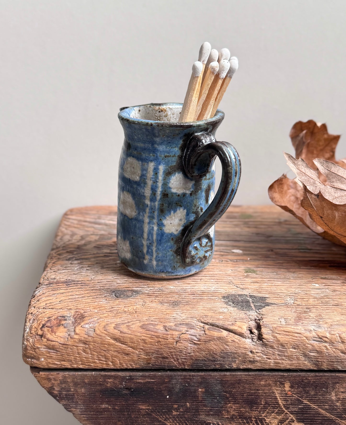 Vintage Miniature Blue Polkadot Studio Pottery Creamer
