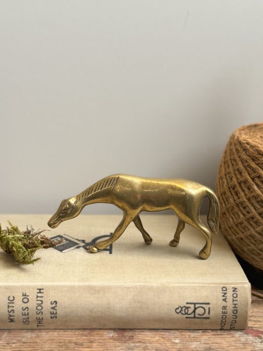 Vintage Solid Brass Grazing Horse