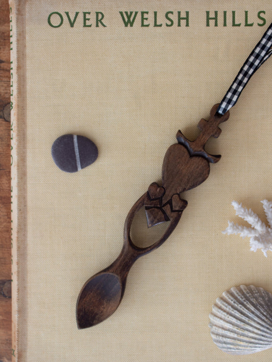 Vintage Hand-Carved Welsh Love Spoon - Ship’s Anchor