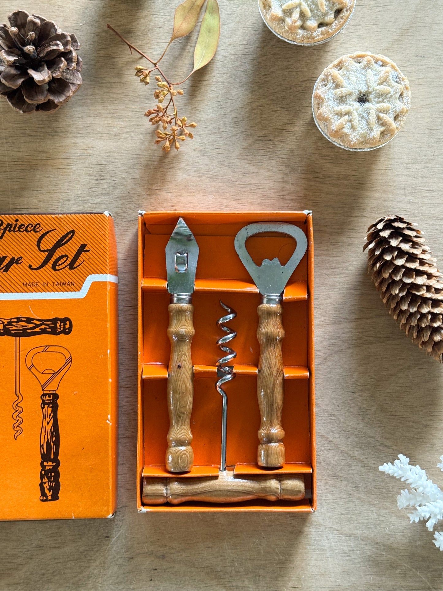 Vintage 1970s Midcentury 3-Piece Bar Set - Boxed