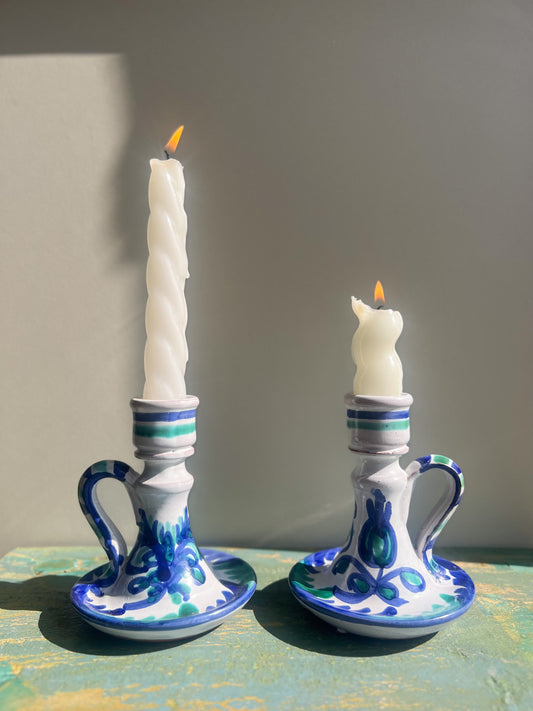 Vintage Andalusian Spanish Ceramic Candlestick Pair