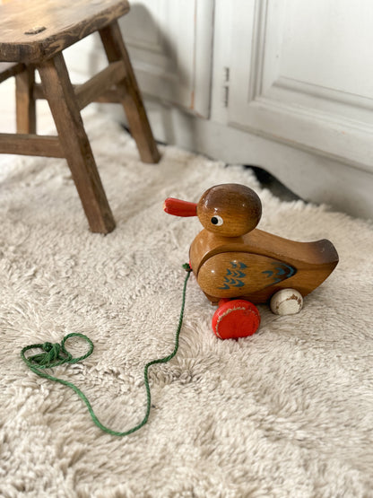 Vintage Czech Wooden Pull Along Duck Toy