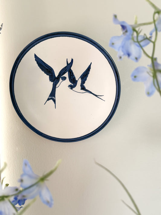 Vintage Hand-Painted Swallows Wall Plate, Rieveley Ceramics, Wales