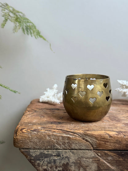 Vintage Solid Brass Heart Candle Holder