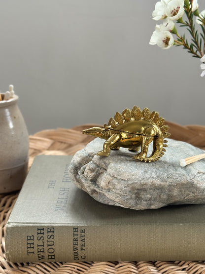 Very Rare Vintage Midcentury Brass Miniature Stegosaurus Dinosaur Trinket Box