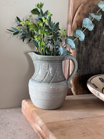 Vintage Studio Pottery Jug in Soft Sea Greens & Blue-Grey Tones