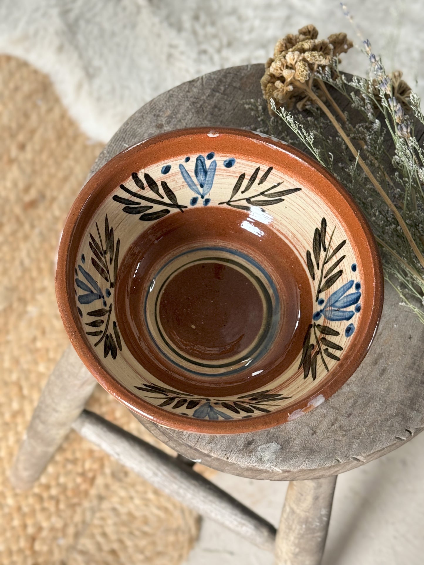 Glazed Terracotta Studio Pottery Floral Bowl
