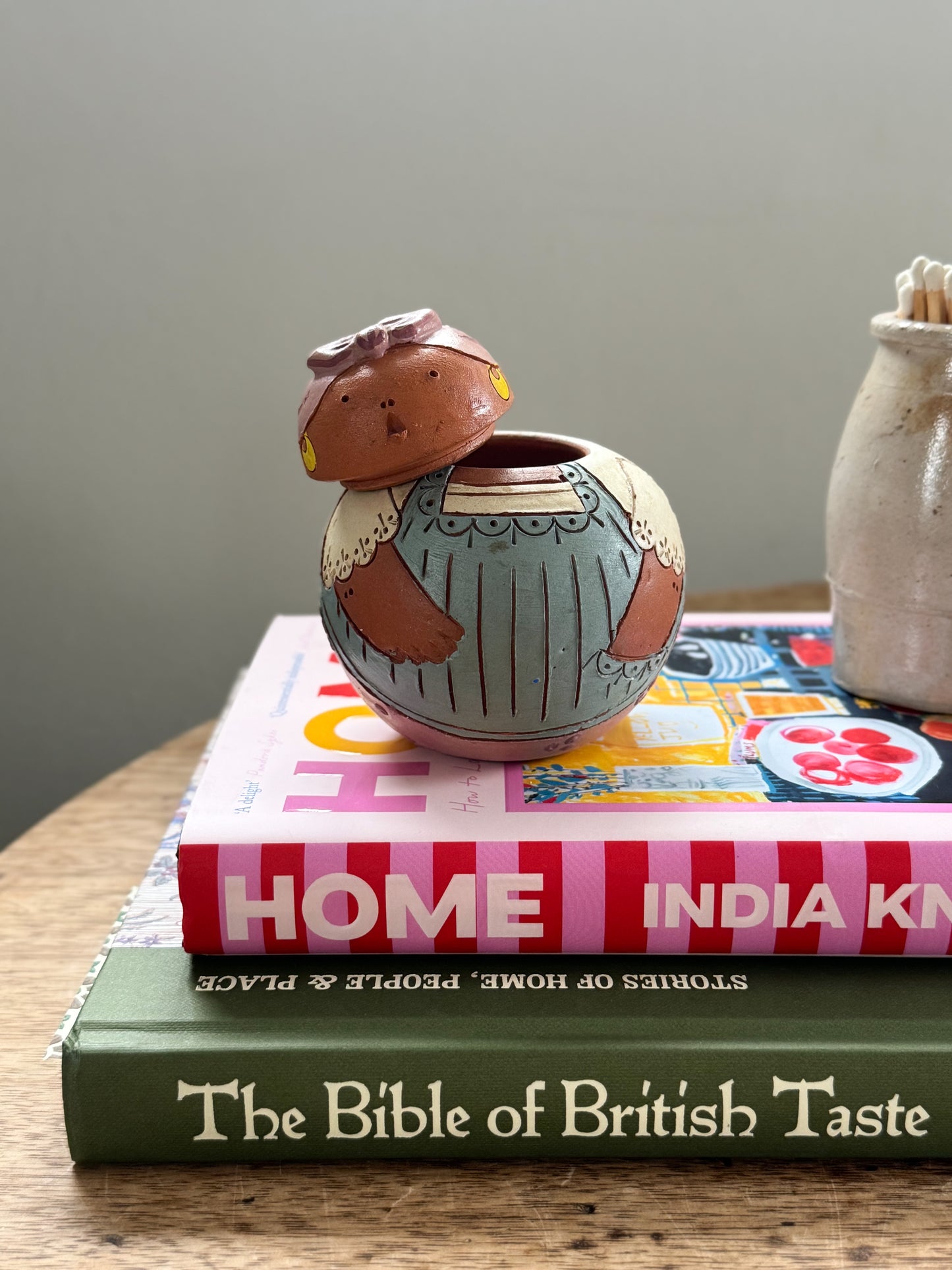 Vintage One-of-a-Kind Studio Pottery Folk Art Lady Ginger Jar