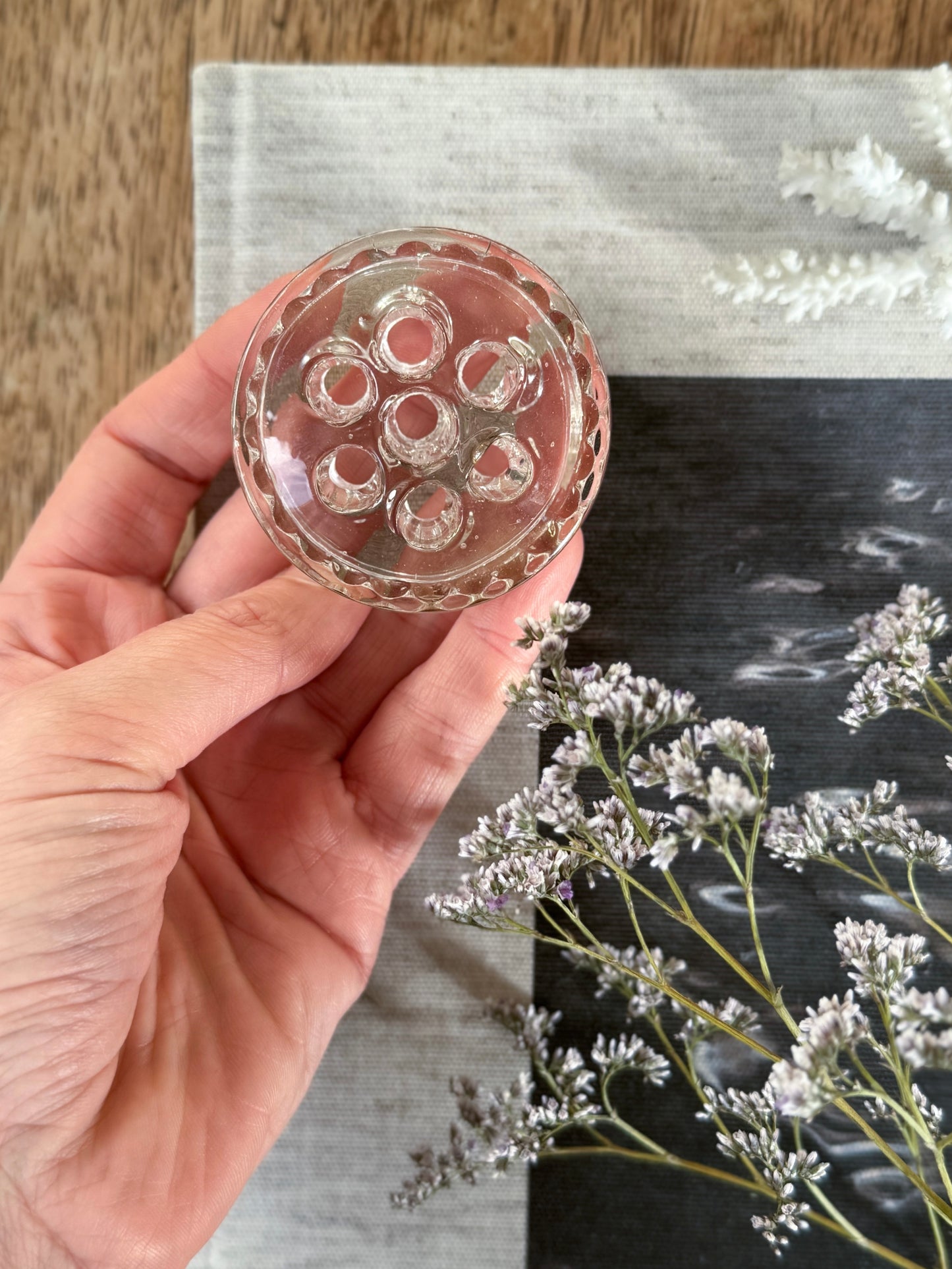 Vintage 1930s Miniature Handmade Glass Flower Frog