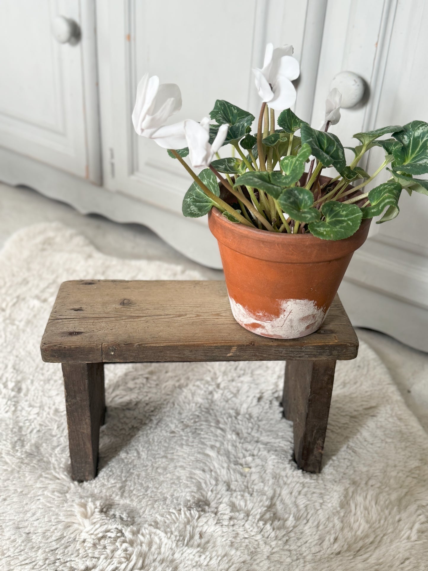 Antique Welsh 1800s Child’s Handmade Wooden Folk Art Stool