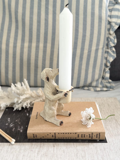 Vintage 1940s–1950s Handpainted Cast Iron Dog Candleholder / Match Holder