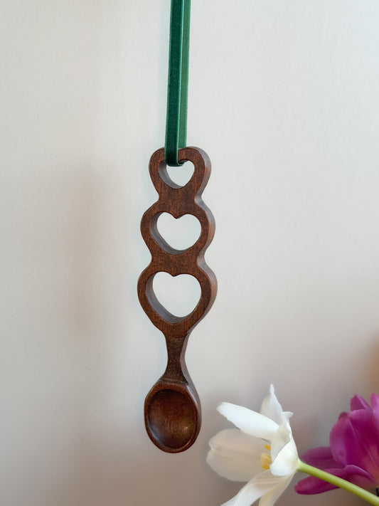 Vintage Hand-Carved Welsh Love Spoon • Three Hearts • Tair Calon