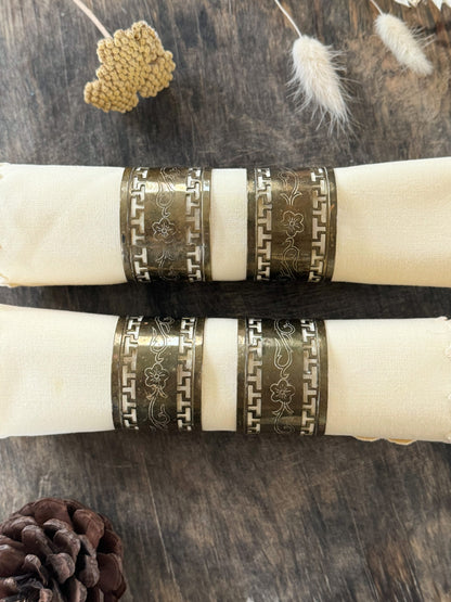 Vintage Etched Brass Floral Napkin Rings (Set of 4)