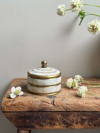 Vintage Brass & Mother of Pearl Trinket Box • Jewellery Box