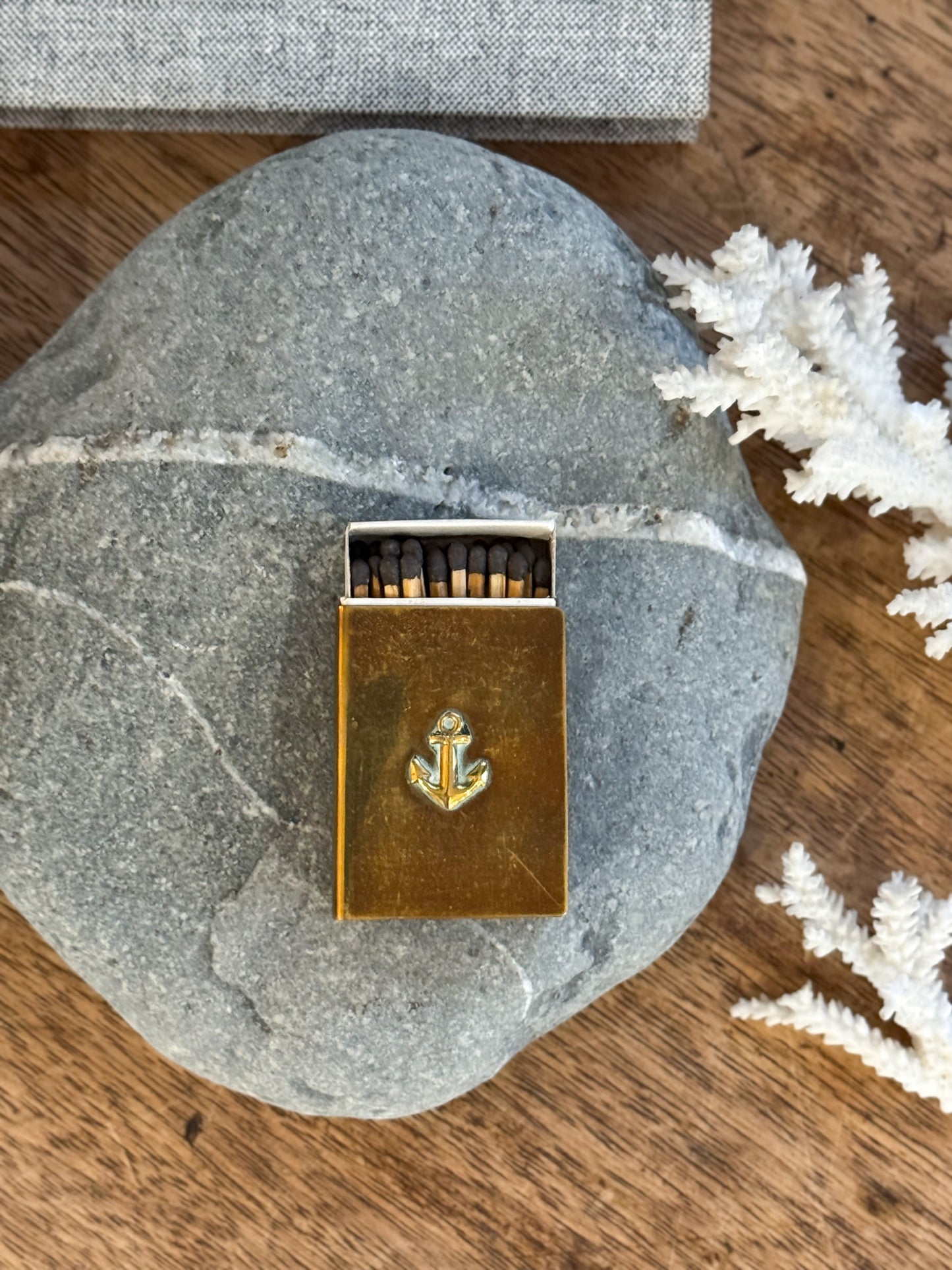 Vintage Solid Brass Anchor Matchbox Cover