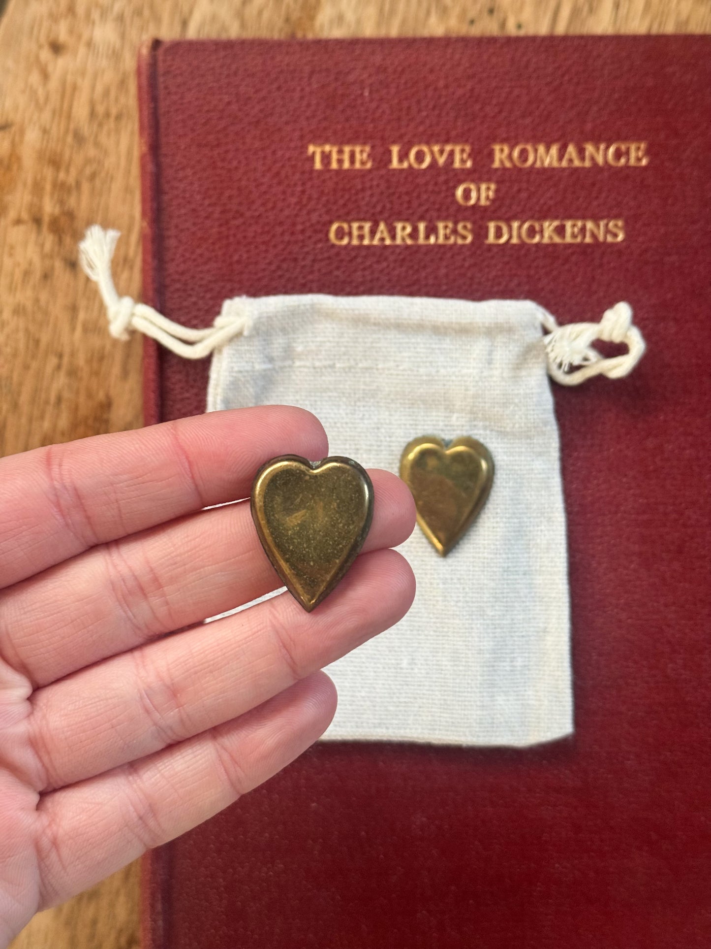 Antique Brass Heart Love Tokens (Pair)
